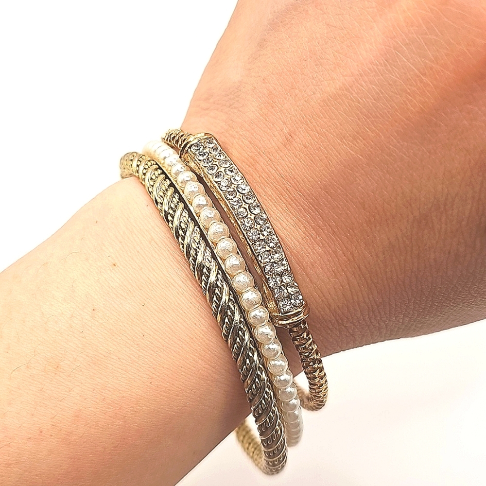 Goldtone Textured Stackable Bangle Set